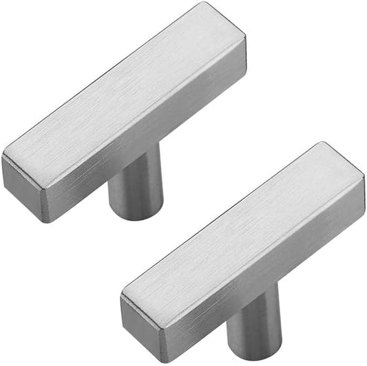 3 Pack Silver Cabinet Knobs - Sqaure Bar Cabinet Pulls Brushed Nickel Knobs for Kitchen Drawer Stainless Steel Dresser Pulls for Kitchen Hardware 2in Length Single Hole