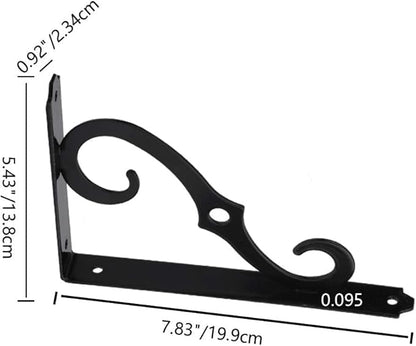 HOME MASTER HARDWARE Decorative Shelf Brackets 8 inch, Black Shelf Bracket, Heavy Duty Metal Shelf Brackets & Supports, 2 Pack Rustic Iron L Shape Corner Brace Shelving Brackets with Screws