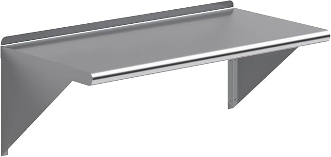NSF Certified 18 Gauge Heavy Duty Stainless Steel Wall Shelf with Brackets for Kitchens, Utility Rooms, Storage, Offices & Home (36"x18")