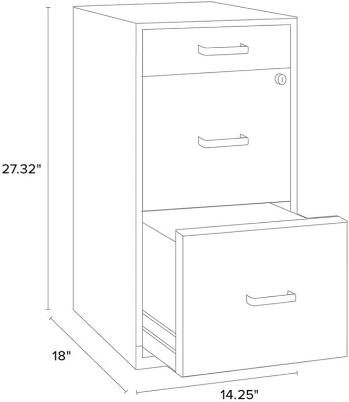Scranton & Co 18" 3-Drawer Metal Filing Cabinet, Off White Finish, High-Sided File Drawers, Pencil Drawer with Lock, Smooth Glide Suspension, Compact Home Office Storage Solution