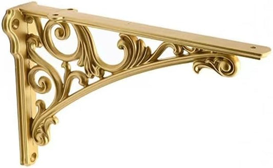 Decorative Shelf Bracket 6 inch, Gold Decorative Brackets for Shelving, Heavy Duty Vintage, DIY Projects, Hardware Included, 4 Pack, 5.9x4.17x1.73 inch,Baroque Style