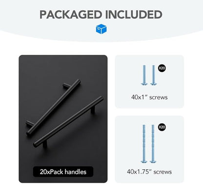 Black Cabinet Handles 6-1/4 Inch Hole Spacing Stainless Steel Drawer Pulls for Cabinets, Dresser, Bathroom 20 Pack