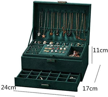 Jewelry Organizer Box for Women Girls, Jewelry Box 3-Tier Jewelry Display Case and Organizer,Lockable Jewelry Display Case Anti Tarnish,Varying Compartments for Necklaces, Bracelets, Rings