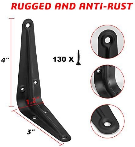 20 Pack 4 x 3 Inch Heavy Duty Black Metal Floating Shelves Brackets, L Bracket Corner Brace Support, Wall Mount, 60 lbs Capacity Each