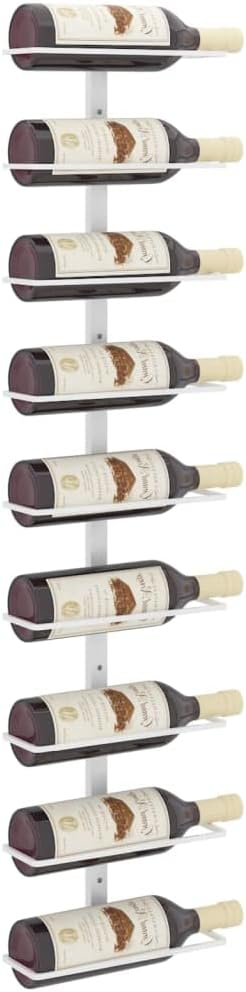vidaXL Wall-Mounted Wine Rack - White Iron Construction - Holds 9 Bottles - Modern Design - Ideal for Kitchens, Pantries and Bars