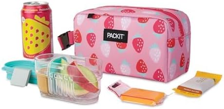 PackIt® Freezable Snack Box, Sweet Strawberry, Built with EcoFreeze® Technology, Collapsible, Zip Closure with Buckle Handle, Designed For Work Snacks, Fresh Snacks On the Go, Adults, and All Ages
