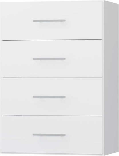 4 Drawer Short Tower Closet Unit, Modular Closet System, Wood Closet System Organizer with Storage for Walk In Closets, Clothing Rack Closet for Hanging Clothes, Bedroom, White, 31.5"W
