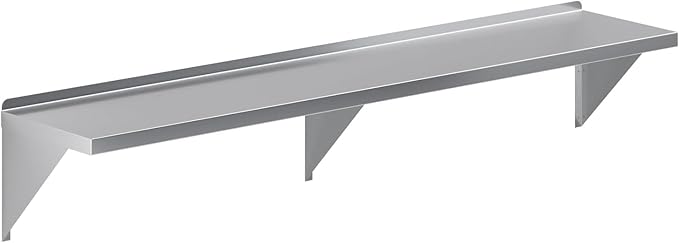 Stainless Steel Wall Shelf | Square Edge | Metal Shelving | Heavy Duty | Commercial Grade | Wall Mount | NSF Certified (14" Width x 72" Length)