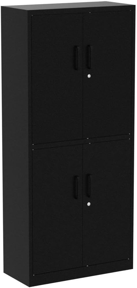 Metal Storage Locking Cabinet, 71" Tall Metal Cabinet with 4 Doors and 2 Adjustable Shelves, Locking Steel Cabinet for Home, School, Office, Gym, Garage Storage (Black)