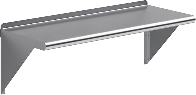 NSF Certified 18 Gauge Heavy Duty Stainless Steel Wall Shelf with Brackets for Kitchens, Utility Rooms, Storage, Offices & Home (36"x14")