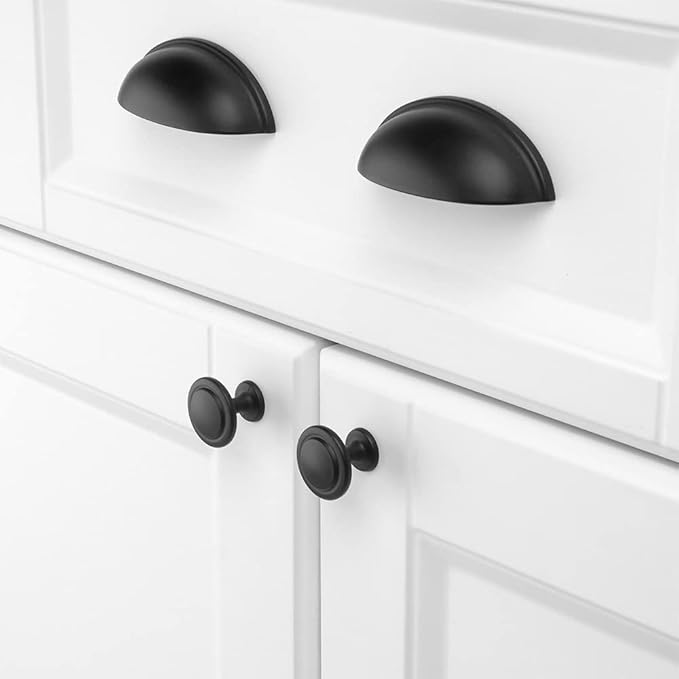 KOOFIZO Round Cabinet Knobs Matte Black Cabinet Pulls, Dia. 1-1/4 Inch, 30 Pack Black Drawer Knobs for Kitchen Cabinets 1960 Drawers Dresser Cupboard Bedroom Bathroom
