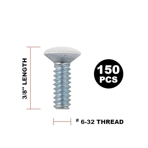 Henne Bery 3/8" Long 6-32 Thread, Oval Head Milled Slot Replacement Wall Plate Screws, 150 Pack, White