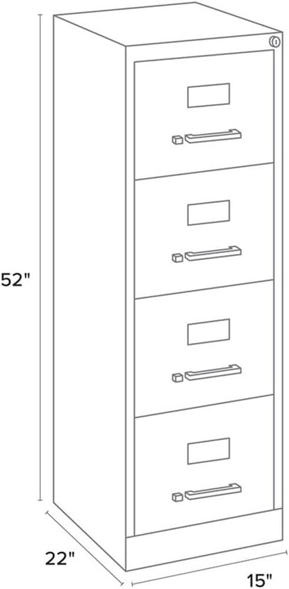 Pemberly Row 22" D Metal 4-Drawers Letter Width Vertical Filing Cabinet in Beige, Lockable, Sturdy Steel Construction, Office or Home Use, Secure Storage for Documents