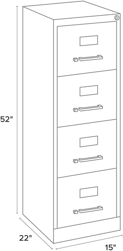 Pemberly Row 22" D Metal 4-Drawers Letter Width Vertical Filing Cabinet in Beige, Lockable, Sturdy Steel Construction, Office or Home Use, Secure Storage for Documents