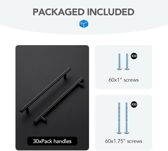 Black Cabinet Handles 8-3/4 Inch Hole Spacing Stainless Steel Drawer Pulls for Cabinets, Dresser, Bathroom 30 Pack