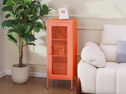 Slim Metal Storage Cabinet with Mesh Doors - 42'' Tall Narrow Organizer Tower, Compact Freestanding Cabinet, Versatile Utility Storage for Home, Office, Bedroom, or Kitchen, Durable and Modern Design