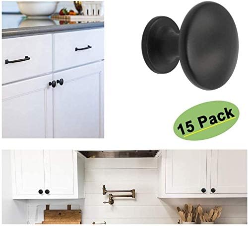 homdiy 15 Pack Black Round Drawer Knobs Solid Zinc Alloy Cabinet Knobs Kitchen Hardware for Bathroom, Closet, Wardrobe
