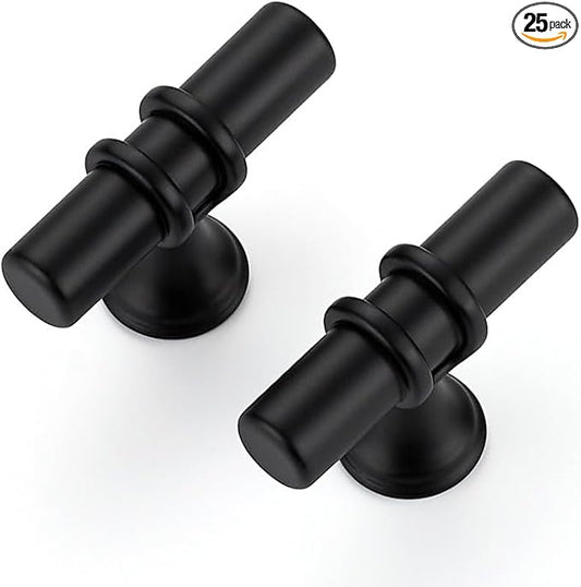 25 Pack Matte Black Cabinet Knobs - Kitchen Cabinet Knobs Cabinet Pulls for Kitchen Cabinet Drawer Stainless Steel Dresser Knobs for Cabinet Hardware 2in Length Single Hole