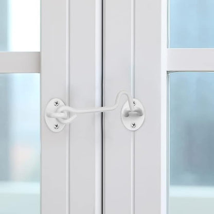 Kare & Kind Hook and Eye Latch (4-inch) - with Mounting Screws - Heavy Duty Locks for Door, Gates, Barns, Bathrooms, Cabins (2-White)
