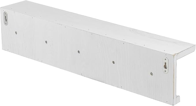 MyGift Wall Mounted 5-Hook Vintage White Wood Floating Bathroom Shelf & Towel Rack