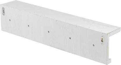 MyGift Wall Mounted 5-Hook Vintage White Wood Floating Bathroom Shelf & Towel Rack