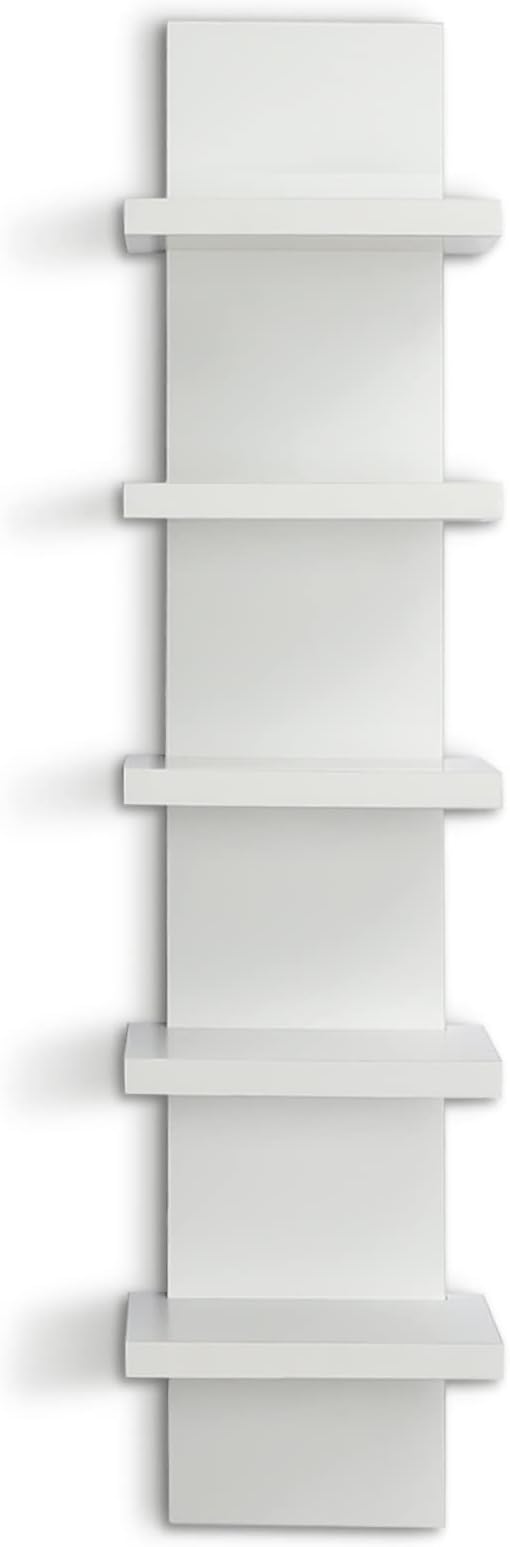 5 Tier Wall Shelves White, Vertical Column Shelf Floating Storage Home Decor Organizer Tall Tower Design Utility Shelving Bedroom Living Room, 30.7, 31
