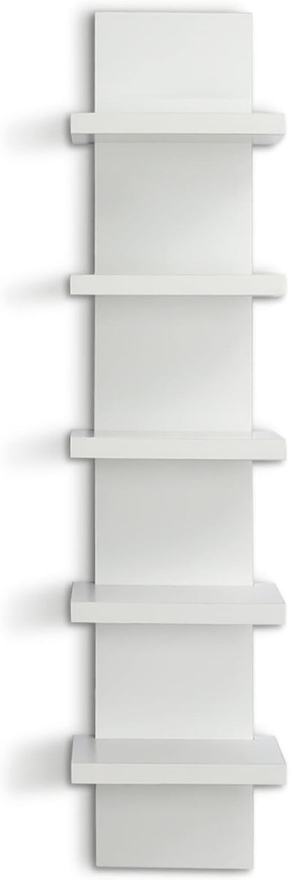 5 Tier Wall Shelves White, Vertical Column Shelf Floating Storage Home Decor Organizer Tall Tower Design Utility Shelving Bedroom Living Room, 30.7, 31