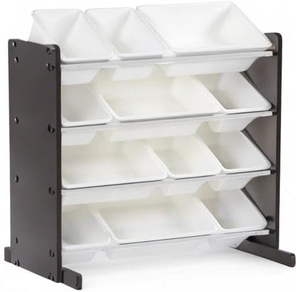 Humble Crew Kids Toy Storage Organizer with 12 Plastic Bins, Espresso/White – Removable Bins for Playroom, Bedroom, Toddler Furniture for Boys and Girls Ages