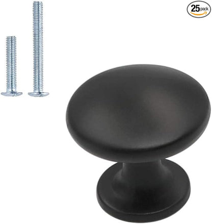 homdiy 25 Pack Black Round Drawer Knobs Solid Zinc Alloy Cabinet Knobs Kitchen Cabinet Hardware for Bathroom, Closet, Wardrobe
