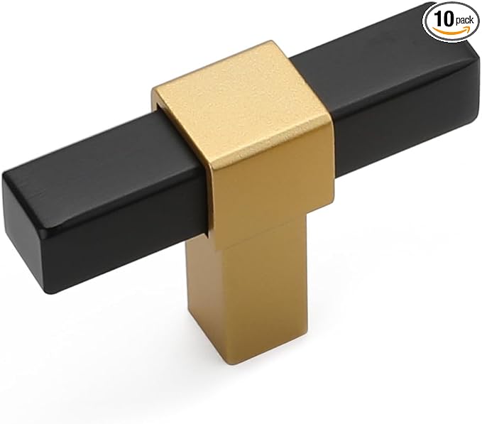 Goldenwarm 10 Pack Black and Gold Cabinet Knobs Kitchen Cabinet Knobs Round Drawer Pulls for Bathroom Kitchen Bedroom, Zinc Alloy