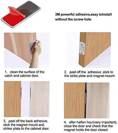 Mousike Magnetic Door Catch Ultra Thin Cabinet Magnets Stainless Steel Drawer Magnet Catch for Sliding Door Closure Kitchen Cabinet Cupboard Closet Closer (Black-4Pack)