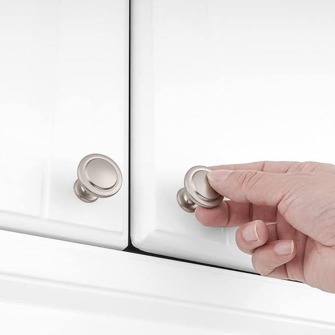 KOOFIZO Round Cabinet Knobs Brushed Nickel Cabinet Pulls, Dia. 1-1/4 Inch, 10 Pack Nickel Drawer Knobs for Kitchen Cabinets 1960 Drawers Dresser Cupboard Bedroom Bathroom