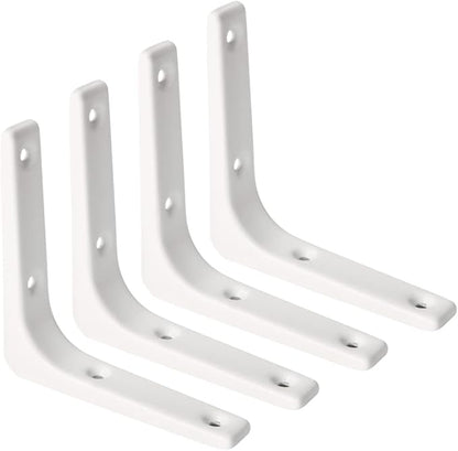SAYAYO 4 PCS Iron Wall Shelf Bracket, 4 x 4 Inch Heavy Duty Shelf Support Bracket Decorative Joint Angle Bracket, Bright White