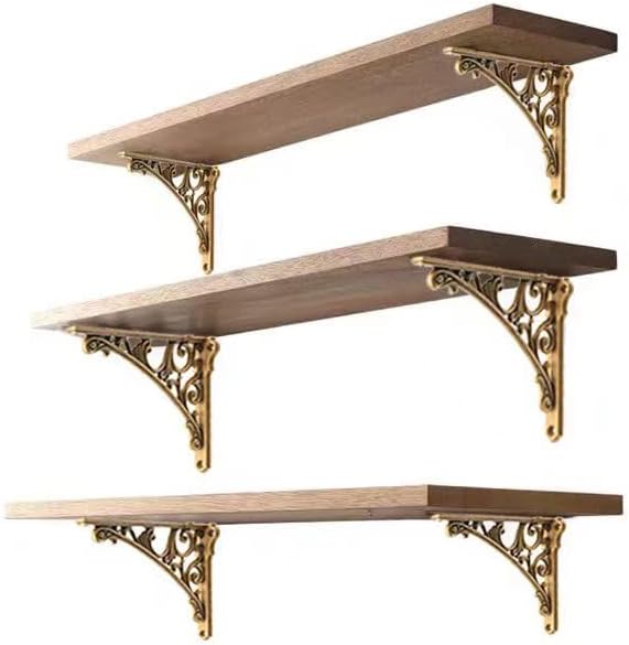 Decorative Shelf Bracket 10 inch, Antique Brass Shelf Brackets for Shelving, Heavy Duty Vintage, DIY Projects, Hardware Included, 2 Pack, 9.84x7x1.73 inch,Baroque Style