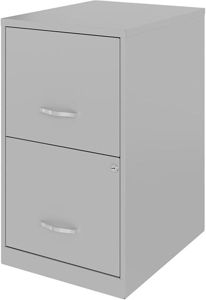 Pemberly Row Contemporary 2-Drawer Metal Filing Cabinet, 18 in Depth, Arctic Silver Finish, High-Side Drawers for Letter Files, Locking Design, Smooth Glide Suspension, Small Office or Home Office Use