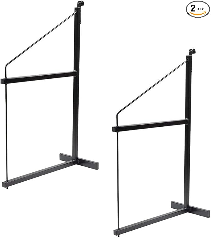Mytee Products 2 Pack 2 Tier Shipping Container Shelving Bracket with Hooks - 19-3/4"x34, 550 lbs WLL - Black Powder Coated Steel for Heavy Duty Trailer Containers - Easy to Assemble & Remove