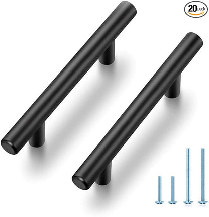 JOY DECOR 20 Pack 5 Inch Cabinet Pulls Kitchen Cabinet Handles with 3 Inch Hole Center Matte Black Cabinet Hardware Stainless Steel Kitchen Drawer Pulls for Cabinets Cupboard, 76mm Hole Centers