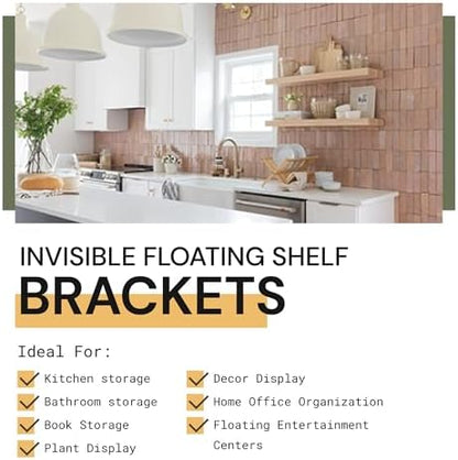 Floating Shelf Bracket 2 Pack - 43” Hidden Shelf Brackets, 150 LB Weight Capacity, Supports Wall Mounted Floating Shelves of Any Length, 3/4 Inch Industrial Solid Steel Support Rods Walnut Wood Works