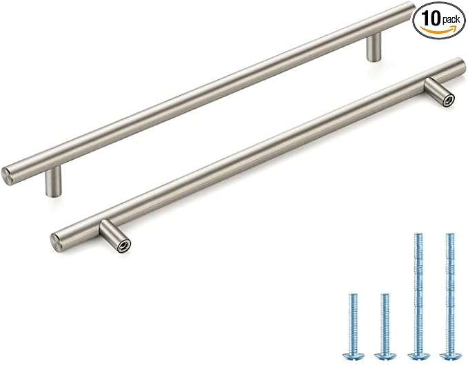 Brushed Nickel Cabinet Handles 10 Inch Hole Spacing Stainless Steel Drawer Pulls for Cabinets, Dresser, Bathroom 10 Pack