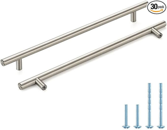 Brushed Nickel Cabinet Handles 10 Inch Hole Spacing Stainless Steel Drawer Pulls for Cabinets, Dresser, Bathroom 30 Pack