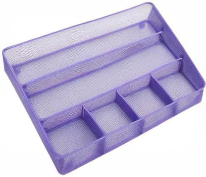 Annova Desk Top Organizer Tray for Office Organization - Metal Mesh - Storage Tray with Dividers for Pens, Desktop Accessories, Bathroom, Kitchen, Makeup and Office Supplies (Large, Purple)