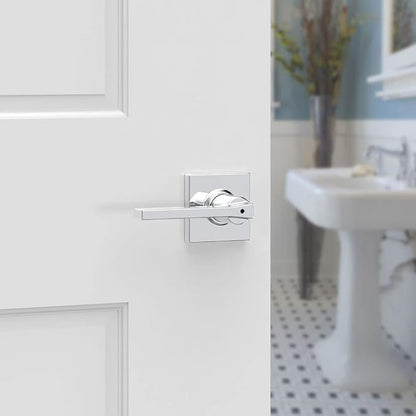 Kwikset Casey Interior Privacy Door Handle with Lock, Door Lever for Bathroom and Bedroom, Polished Chrome Reversible Keyless Turn Lock (Pack of 4)