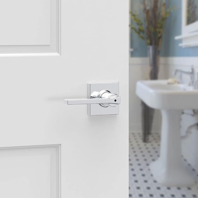 Kwikset Casey Interior Privacy Door Handle with Lock, Door Lever for Bathroom and Bedroom, Polished Chrome Reversible Keyless Turn Lock (Pack of 6)