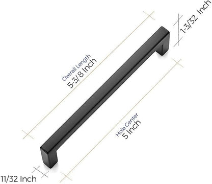 Ravinte 5 Pack 5 Inch Hole Center Solid Slim Square Pulls Matte Black Kitchen Cabinet Handles Square Bar Drawer Handles Flat Black Drawer Pulls for Cupboard Dresser and Cabinets