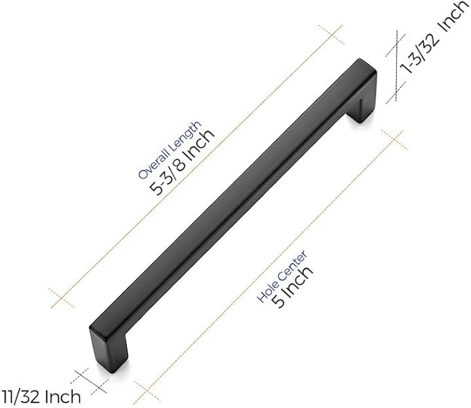 Ravinte 10 Pack 5 Inch Hole Center Solid Slim Square Pulls Matte Black Kitchen Cabinet Handles Square Bar Drawer Handles Flat Black Drawer Pulls for Cupboard Dresser and Cabinets