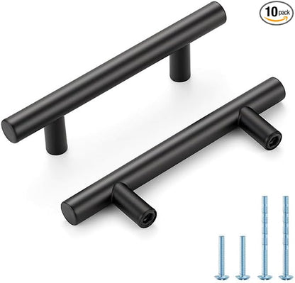 Black Cabinet Handles 3 Inch Hole Spacing Stainless Steel Drawer Pulls for Cabinets, Dresser, Bathroom 10 Pack