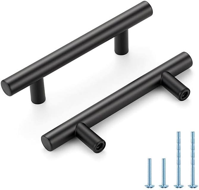 Black Cabinet Handles 3 Inch Hole Spacing Stainless Steel Drawer Pulls for Cabinets, Dresser, Bathroom 45 Pack