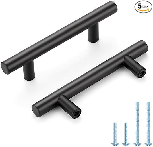Black Cabinet Handles 3 Inch Hole Spacing Stainless Steel Drawer Pulls for Cabinets, Dresser, Bathroom 5 Pack
