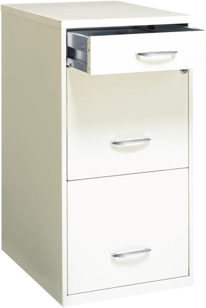 Scranton & Co 3-Drawer Metal Filing Cabinet, 27.32" H x 14.25" W x 18.00" D, Pearl White Finish, Locking Storage with Letter-Size File Drawers, Non-Porous Painted Steel for Home or Office