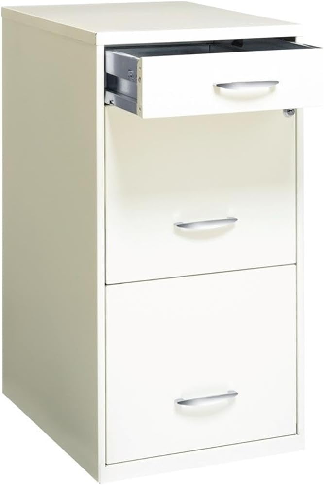 Pemberly Row 3 Drawers 27.32" Vertical White Metal Filing Cabinet Lockable Pre-Assembled Stationary Letter Size for Home, Office